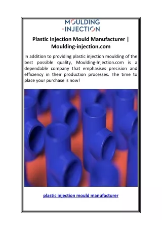 Plastic Injection Mould Manufacturer  Moulding-injection.com