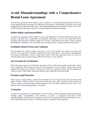 Avoid Misunderstandings with a Comprehensive Rental Lease Agreement