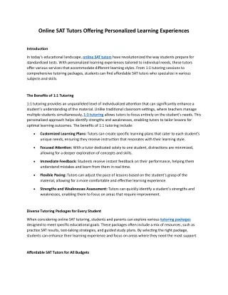 Online SAT Tutors Offering Personalized Learning Experiences