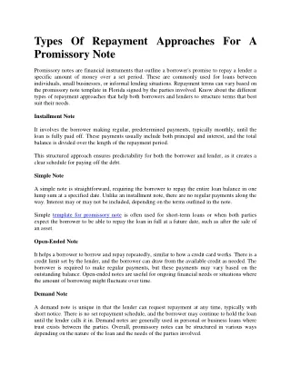 Types of Repayment Approaches for a Promissory Note