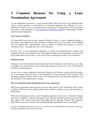 3 Common Reasons for Using a Lease Termination Agreement