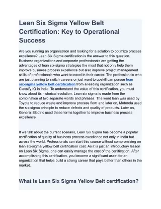 Get Best Lean Six Sigma Yellow Belt Certification | Training