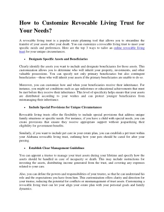 How to Customize Revocable Living Trust for Your Needs?