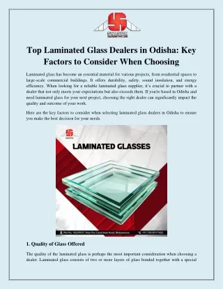 Top Laminated Glass Dealers in Odisha: Key Factors to Consider When Choosing