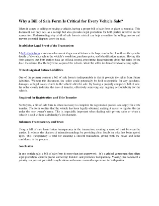 Why a Bill of Sale Form Is Critical for Every Vehicle Sale