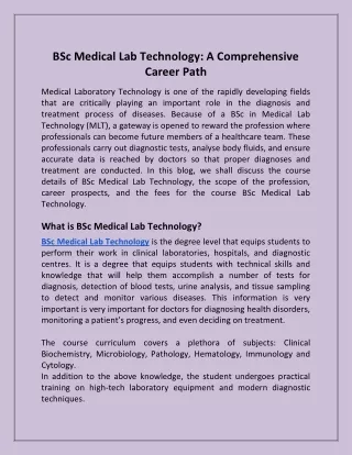 BSc Medical Lab Technology A Comprehensive Career Path