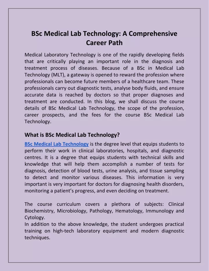 bsc medical lab technology a comprehensive career