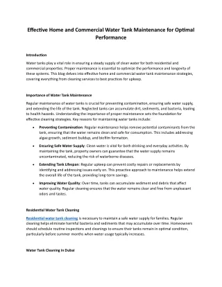 Effective Home and Commercial Water Tank Maintenance for Optimal Performance