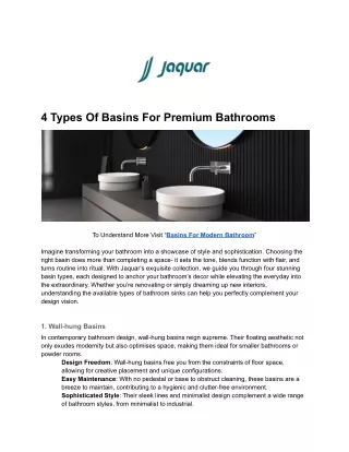 4 Types Of Basins For Premium Bathrooms