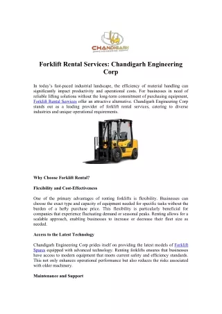 CES Lift: Flexible Forklift Rental Services for Your Business Needs