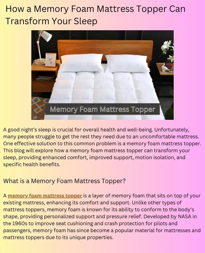 how a memory foam mattress topper can transform