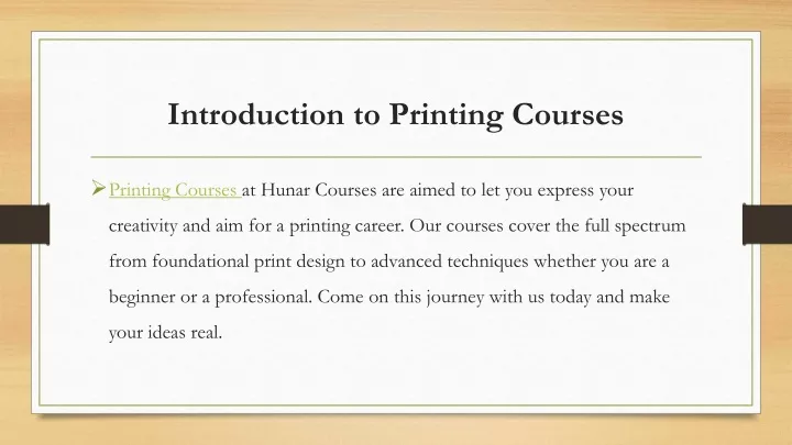 introduction to printing courses