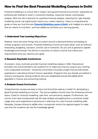 How to Find the Best Financial Modelling Courses in Delhi