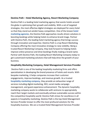 Destino Path – Hotel Marketing Agency, Resort Marketing Company