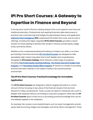 IPI Pro Short Courses_ A Gateway to Expertise in Finance and Beyond