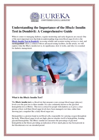 Understanding the Importance of the Hba1c Insulin Test in Dombivli: A Comprehens