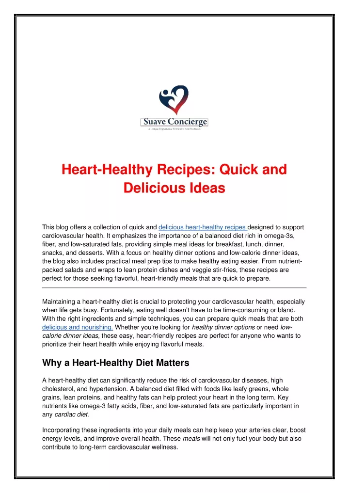 heart healthy recipes quick and delicious ideas