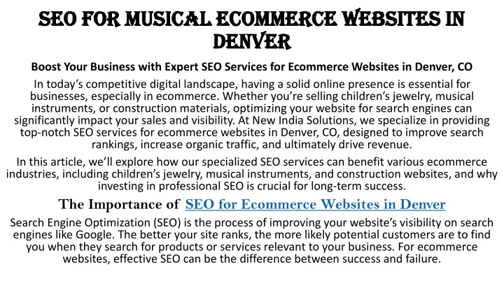 seo for musical ecommerce websites in denver