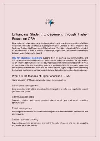 Enhancing Student Engagement through Higher Education CRM