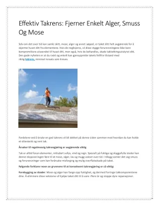 Effektiv Takrens Fjerner Enkelt Alger, Smuss Og Mose