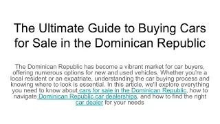 The Ultimate Guide to Buying Cars for Sale in the Dominican Republic