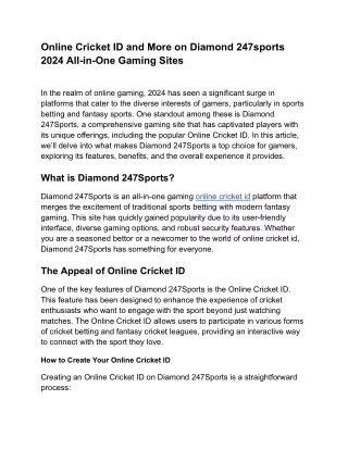 Online Cricket ID and More on Diamond 247sports 2024 All-in-One Gaming Sites