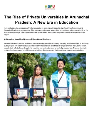 The Rise of Private Universities in Arunachal Pradesh: A New Era in Education