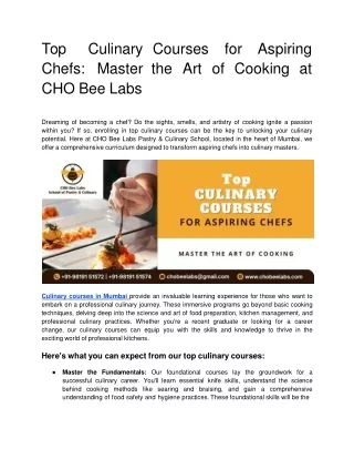 Top Culinary Courses for Aspiring Chefs: Master the Art of Cooking