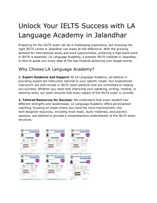 Unlock Your IELTS Success with LA Language Academy in Jalandhar