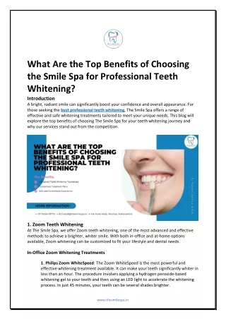 What Are the Top Benefits of Choosing the Smile Spa for Professional Teeth Whitening