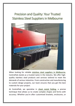 Precision and Quality Your Trusted Stainless Steel Suppliers in Melbourne