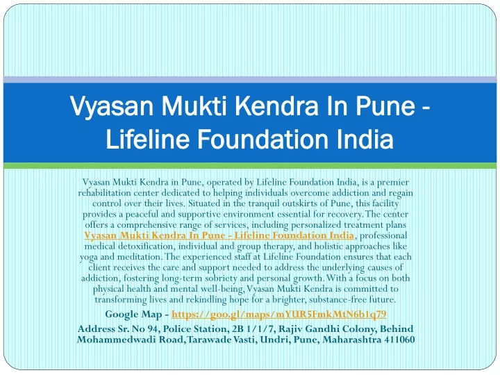 vyasan mukti kendra in pune lifeline foundation india