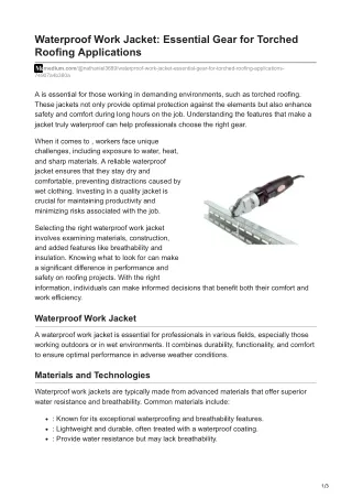 Waterproof Work Jacket Essential Gear for Torched Roofing Applications