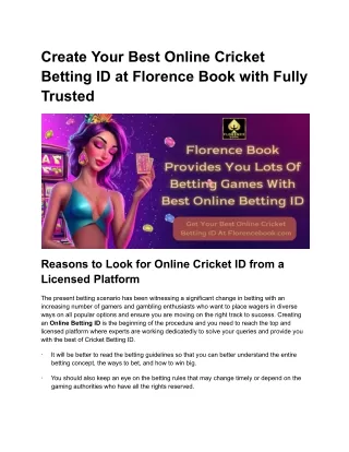 The Real Betting Site for Online Cricket ID is Florence Book.