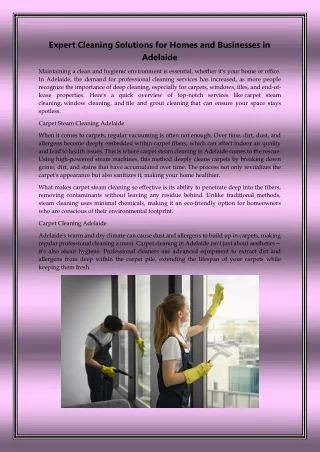 Expert Cleaning Solutions for Homes and Businesses in Adelaide