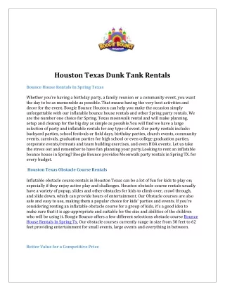 Houston Texas Dunk Tank Rentals