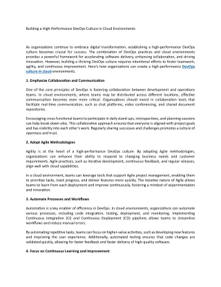 building a high performance devops culture