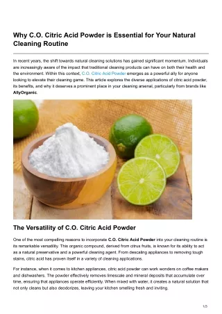 Why CO Citric Acid Powder is Essential for Your Natural Cleaning Routine