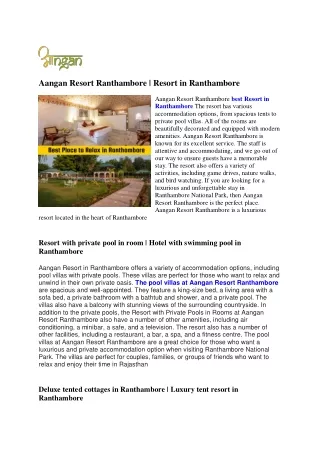 aangan resort ranthambore resort in ranthambore