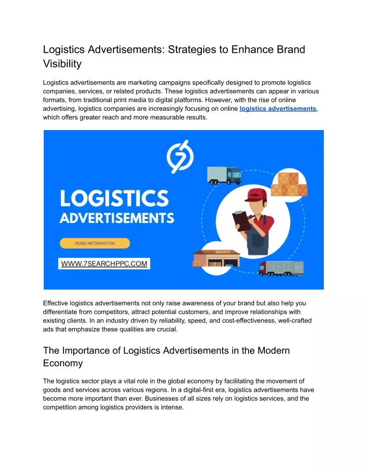 logistics advertisements strategies to enhance