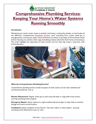 Comprehensive Plumbing Services: Keeping Your Home's Water Systems Running Smoot