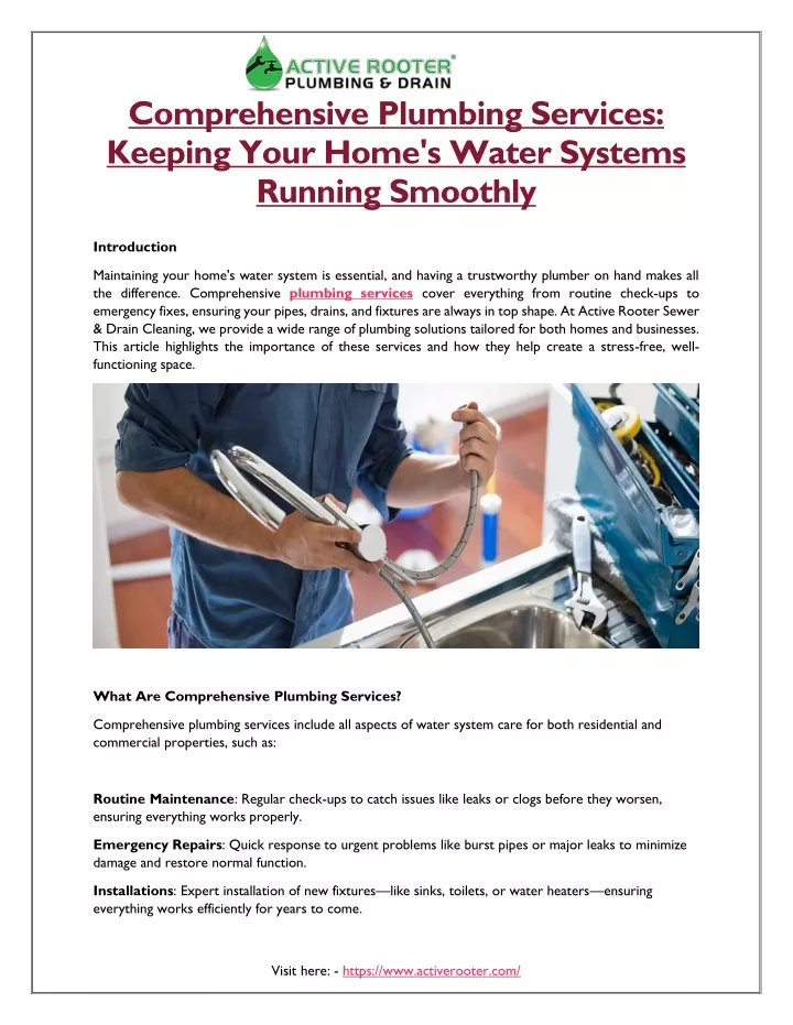 comprehensive plumbing services keeping your home