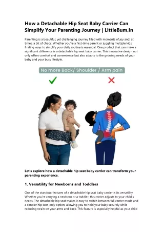 How a Detachable Hip Seat Baby Carrier Can Simplify Your Parenting Journey | Lit