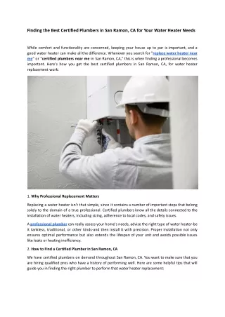 Finding the Best Certified Plumbers in San Ramon, CA for Your Water Heater Needs.docx