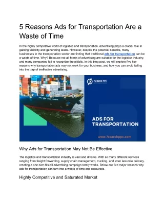 5 Reasons Ads for Transportation Are a Waste of Time