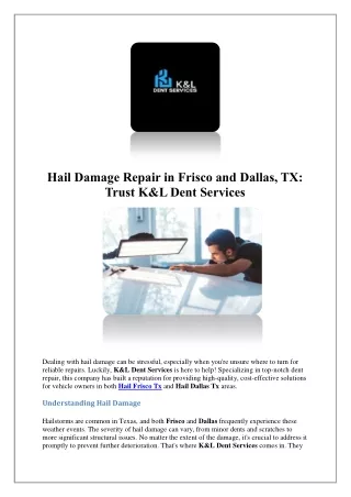 Auto Hail Repair Prosper Tx | K&L Dent Services