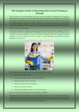 The Complete Guide to Mastering End of Lease Cleaning in Adelaide