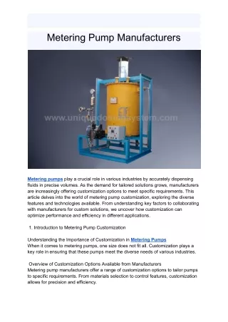 Metering Pump by Unique Dosing Systems