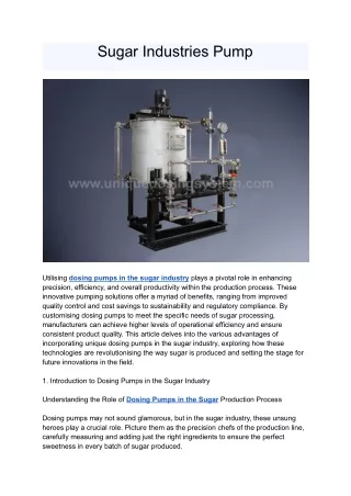Sugar Industries Pump by Unique Dosing Systems