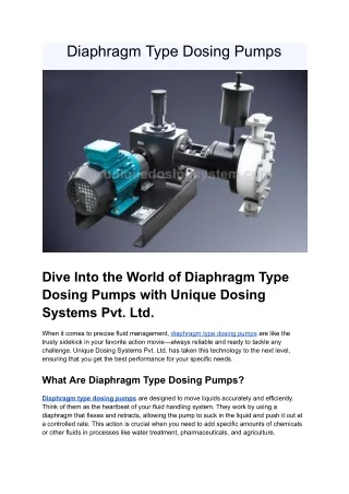 Diaphragm Type Dosing Pumps by Unique Dosing Systems